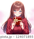 プレゼントを渡す少女 バレンタインのチョコレート　クリスマス　贈り物　告白　ギフト 124071893