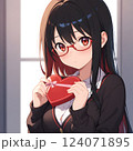 プレゼントを渡す少女 バレンタインのチョコレート　クリスマス　贈り物　告白　ギフト 124071895