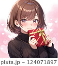 プレゼントを渡す少女 バレンタインのチョコレート　クリスマス　贈り物　告白　ギフト 124071897