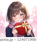 プレゼントを渡す少女 バレンタインのチョコレート　クリスマス　贈り物　告白　ギフト 124071900
