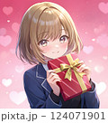 プレゼントを渡す少女 バレンタインのチョコレート　クリスマス　贈り物　告白　ギフト 124071901