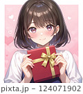 プレゼントを渡す少女 バレンタインのチョコレート　クリスマス　贈り物　告白　ギフト 124071902