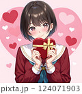プレゼントを渡す少女 バレンタインのチョコレート　クリスマス　贈り物　告白　ギフト 124071903