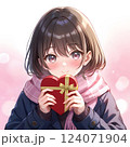 プレゼントを渡す少女 バレンタインのチョコレート　クリスマス　贈り物　告白　ギフト 124071904