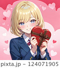 プレゼントを渡す少女 バレンタインのチョコレート　クリスマス　贈り物　告白　ギフト 124071905