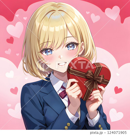 プレゼントを渡す少女 バレンタインのチョコレート　クリスマス　贈り物　告白　ギフト 124071905