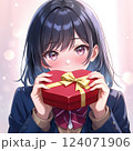 プレゼントを渡す少女 バレンタインのチョコレート　クリスマス　贈り物　告白　ギフト 124071906