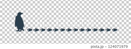 足跡をつけながら歩くペンギンのラインシルエット 124071979