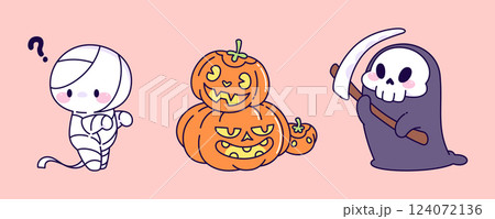 Cute kawaii Halloween characters Cute kawaii Halloween characters 124072136