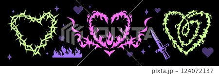 Flaming heart set - love symbol tattoo 124072137