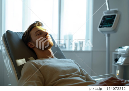 Man in medical chair during health checkup in clinic 124072212