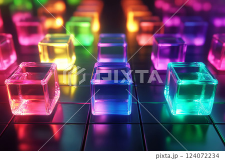 Colorful glowing cubes in abstract futuristic design 124072234