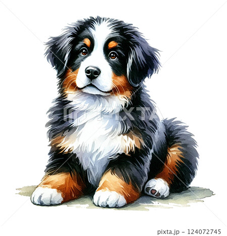 お座りをしたバーニーズマウンテンドッグ お座りをしたバーニーズマウンテンドッグ 124072745