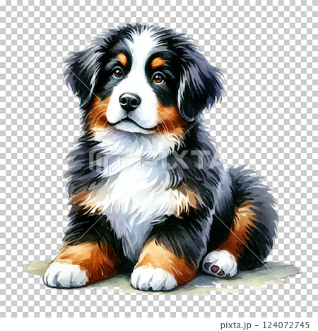 お座りをしたバーニーズマウンテンドッグ お座りをしたバーニーズマウンテンドッグ 124072745