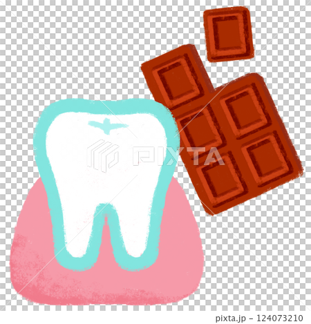 簡單的插圖，蠟筆觸感，巧克力和白牙齒 124073210