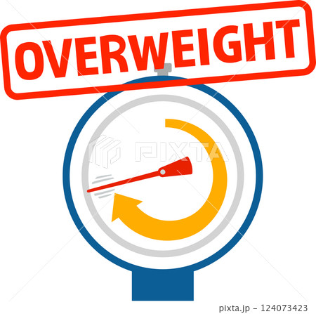 針が振れる重量計とOVERWEIGHTの文字 124073423