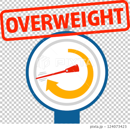 針が振れる重量計とOVERWEIGHTの文字 124073423