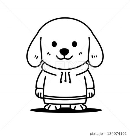 Cute Cheerful Puppy Little Dog Pet Animal Cartoon Character Wearing Sweater in Line Art Style Cute Cheerful Puppy Little Dog Pet Animal Cartoon Character Wearing Sweater in Line Art Style 124074191