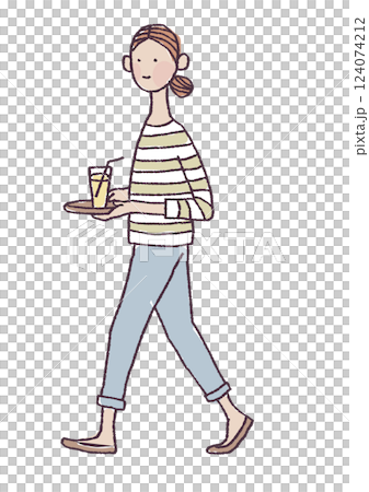 一位女士拿著飲料的插圖 一位女士拿著飲料的插圖 124074212