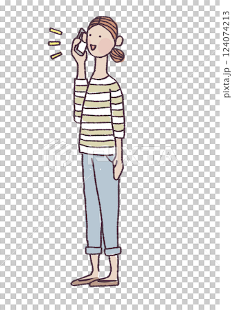 一位女士在用智慧型手機聊天的插圖 124074213