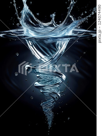抽象的な青い波と水しぶきの3dイラスト 124074490