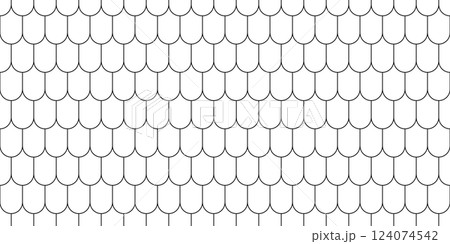 Shingles roof seamless pattern. House roof tile texture. Geometric shape design. Metal construction grid. Fish scales. Vector illustration isolated on white background Shingles roof seamless pattern. House roof tile texture. Geometric shape design. Metal construction grid. Fish scales. Vector illustration isolated on white background 124074542