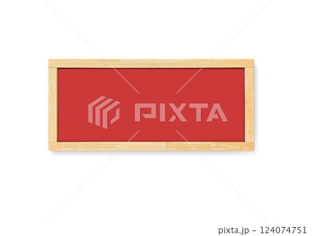 Vintage red wooden blackboard. Blank board isolated on white background. There is space for text. 124074751