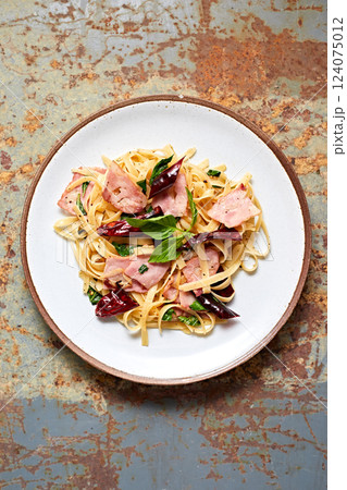 Pasta With Dried Chili And Bacon Pasta With Dried Chili And Bacon 124075012