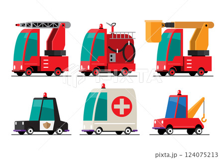 Set of Emergency and Public Service Vehicles Vector Illustration 124075213