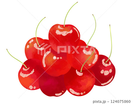 水彩風のサクランボの盛り合わせのイラスト素材 124075860