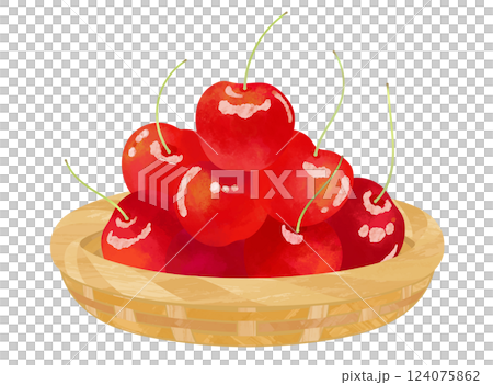 Illustration material of cherries in a watercolor-style basket Illustration material of cherries in a watercolor-style basket 124075862