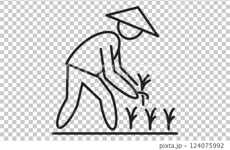 田植えをする農家の人の線画アイコン 124075992