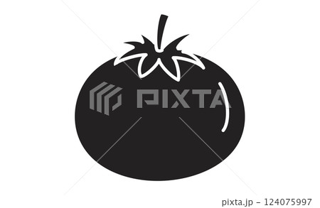 トマトのシンプルな線画アイコン 新鮮な野菜のモノクロイラスト 124075997