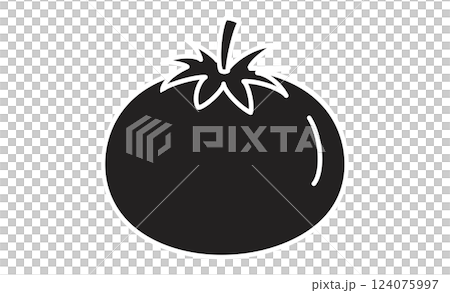 トマトのシンプルな線画アイコン 新鮮な野菜のモノクロイラスト 124075997