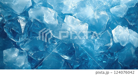 Chilled ice cubes sparkling in a bright blue background create a refreshing visual 124076042