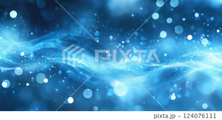 Colorful abstract wave with glowing particles in blue tones creating a dreamy atmosphere for creative backgrounds 124076111