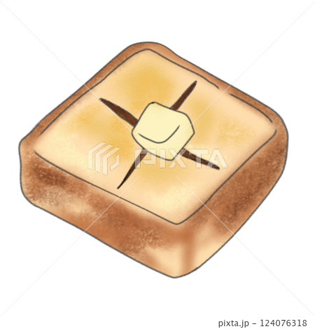 厚切りトーストにバターを塗ったイラスト 124076318