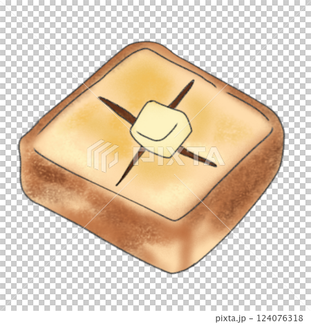 厚切りトーストにバターを塗ったイラスト 124076318