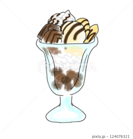 アイスクリームが乗ったチョコソースパフェ アイスクリームが乗ったチョコソースパフェ 124076321