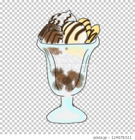 Chocolate sauce parfait topped with ice cream 124076321