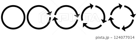 Set of Circular Arrows Icons. Rotational Cycle with Arrows. Rotating Arrow Symbols, Representing Cycle, Reload, Process Flow, Synchronization, and Continuous Motion. Set of Circular Arrows Icons. Rotational Cycle with Arrows. Rotating Arrow Symbols, Representing Cycle, Reload, Process Flow, Synchronization, and Continuous Motion. 124077014