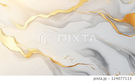 White and Gold Marble Background with Intricate Golden River Patterns 124077113