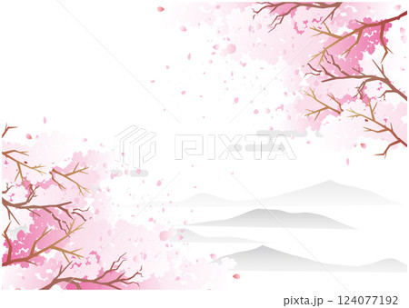 中華風フレーム飾り枠 春の桜 124077192