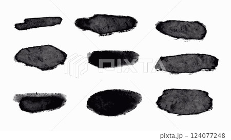 Set of of a collection of black brush strokes created in a grunge style. Vector. 124077248