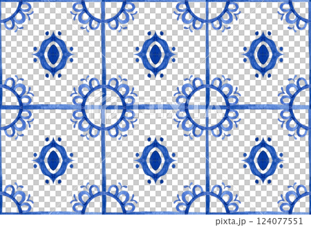 watercolor seamless pattern with tiles with blue patterns watercolor seamless pattern with tiles with blue patterns 124077551