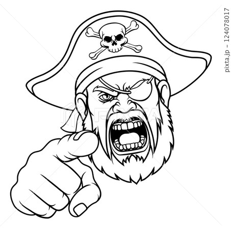 Pirate Captain Angry Mascot Cartoon Man Face Head Pirate Captain Angry Mascot Cartoon Man Face Head 124078017