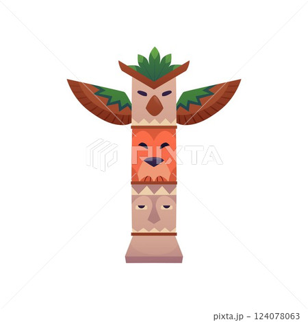 Vector illustration of a Native American wooden totem sculpture. 124078063