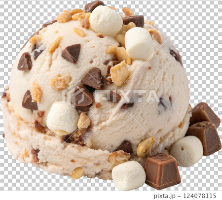 A Creamy Scoop of Delectable Rocky Road Ice Cream with Chocolate Nuts and Marshmallows 124078115