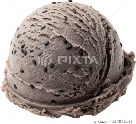 A Decadent Scoop of Velvety Black Sesame Ice Cream in a Minimalist Studio Shot 124078118