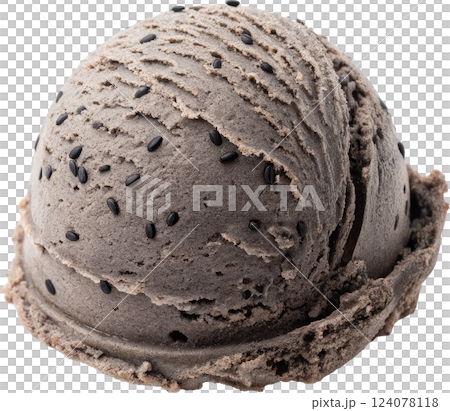 A Decadent Scoop of Velvety Black Sesame Ice Cream in a Minimalist Studio Shot 124078118